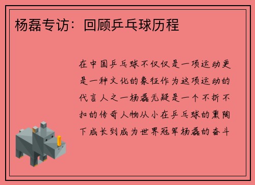 杨磊专访：回顾乒乓球历程